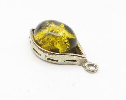 925 Sterling Silver  Vintage Cabochon Cut Amber Petite Drop Pendant  PT9456