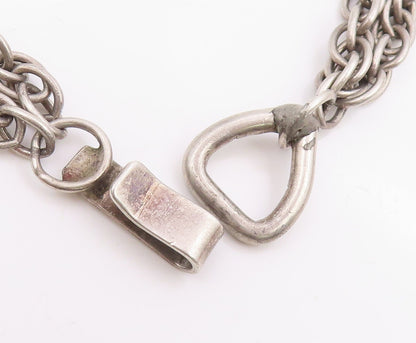 925 Sterling Silver Vintage Necklace Modernist Double Strand Long Chain  NE4828
