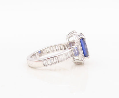 925 Sterling Silver Vintage Ring Rectangle Sapphire Halo CZ Frame  Sz 7  RG30347