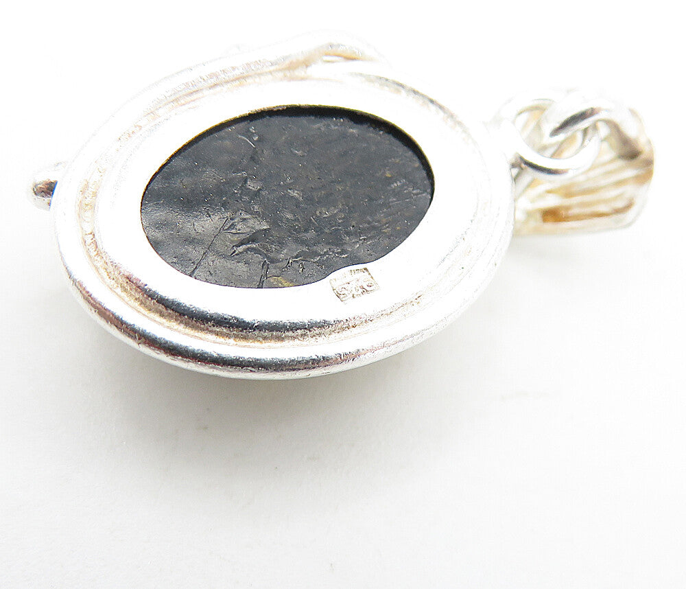 925 Sterling Silver  Vintage Cabochon Cut Lemon Amber Scalloped Pendant PT2987