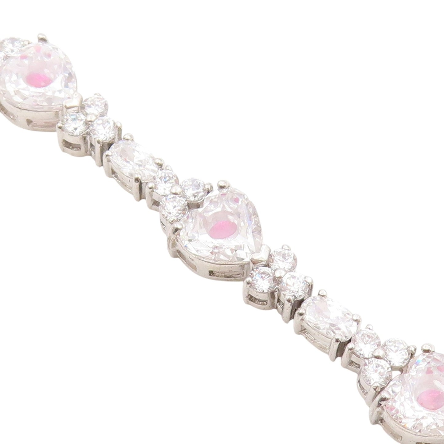 925 Sterling Silver Vintage Bracelet Sparkling CZ Love Heart Link Chain  BT11511