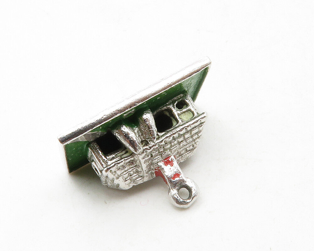 925 Sterling Silver  Vintage Enamel Detail House & Lawn Motif Pendant  PT10045