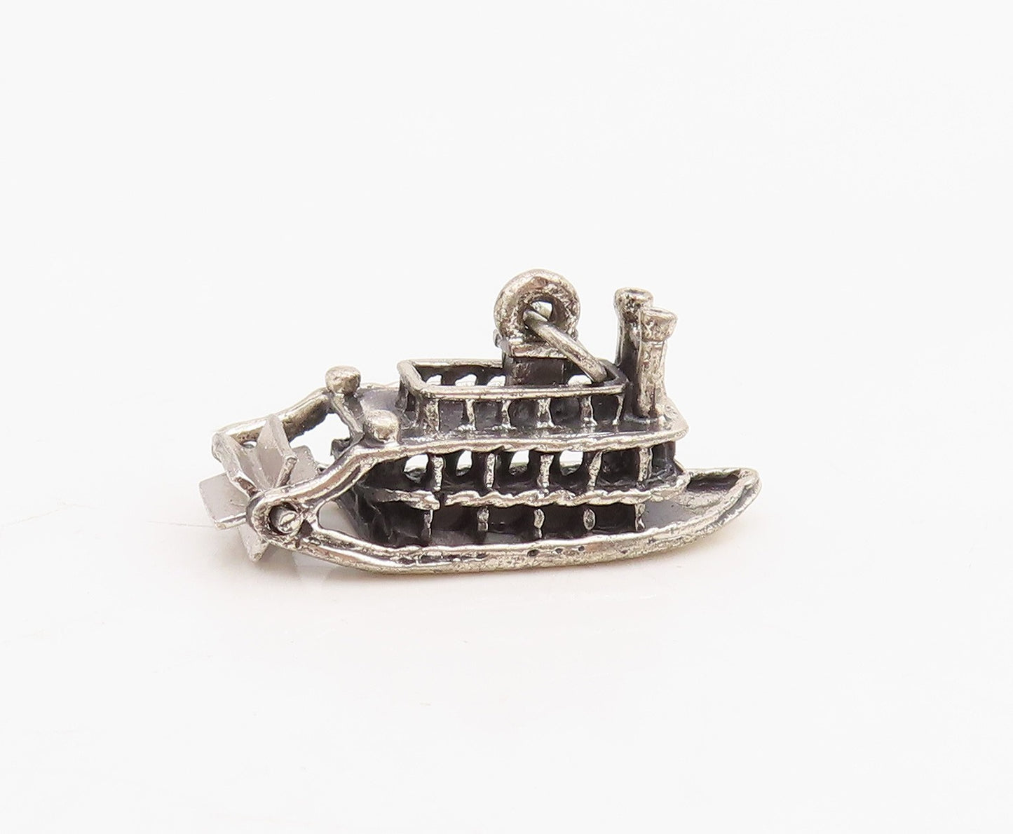 925 Sterling Silver Vintage Pendant Miniature Paddle Wheel Steamboat  PT25696