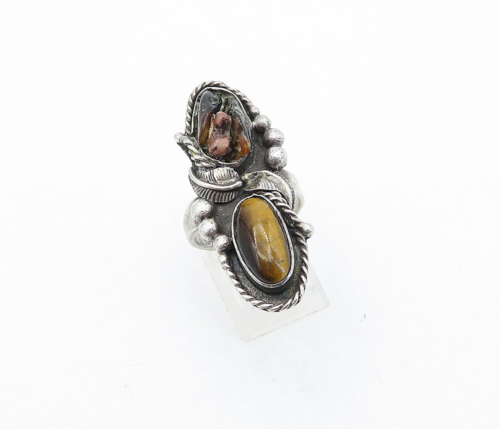 NAVAJO 925 Sterling Silver  Vintage Tiger's Eye Cocktail Ring Sz 7  RG5307