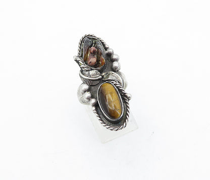 NAVAJO 925 Sterling Silver  Vintage Tiger's Eye Cocktail Ring Sz 7  RG5307