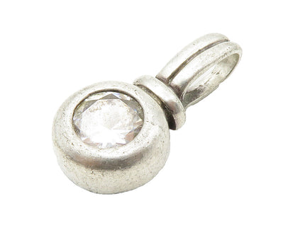 925 Sterling Silver  Vintage Faceted Round Cut Cubic Zirconia Pendant  PT11213