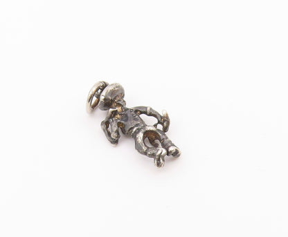 925 Sterling Silver  Vintage Pirate Man Motif With Stick Charm Pendant PT21639