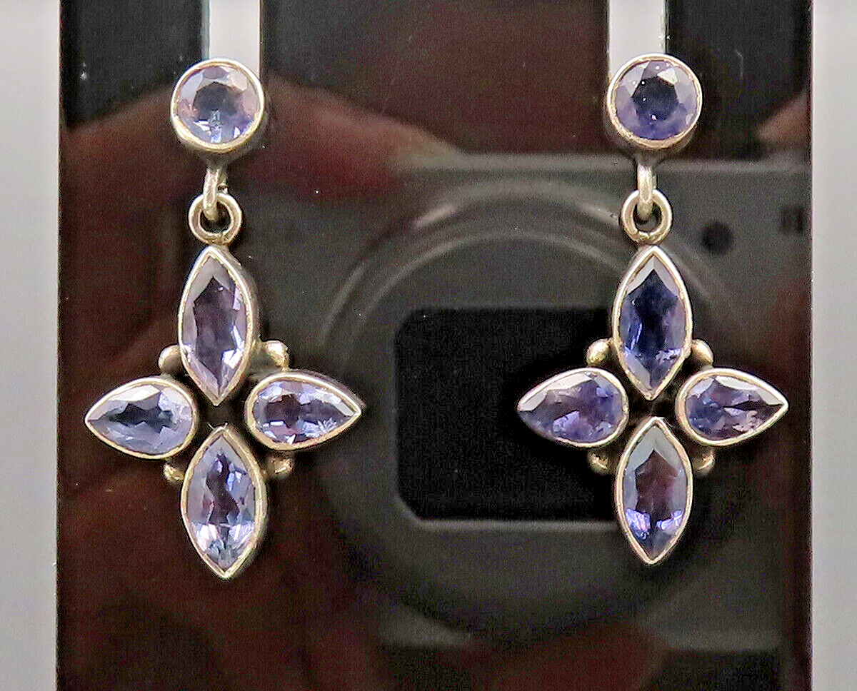 925 Sterling Silver  Vintage Purple Topaz Petal Drop Floral Earrings  EG12665