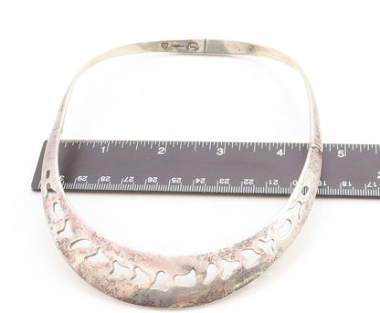 TAXCO MEXICO 925 Silver  Vintage Smooth Cutout Pattern Collar Necklace  NE1169