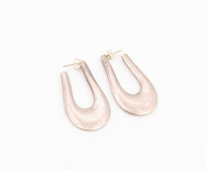 14k Gold & 925 Sterling Silver Vintage Earrings Chunky Tapered Oval Hoop EG14530