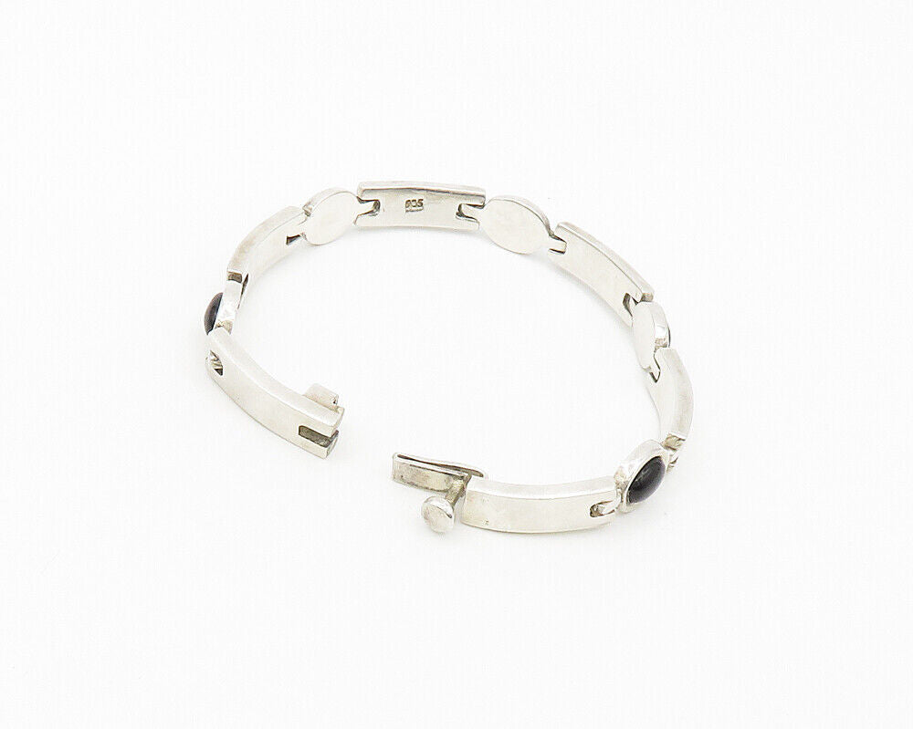 925 Sterling Silver  Vintage Cabochon Cut Black Onyx Chain Bracelet  BT7647