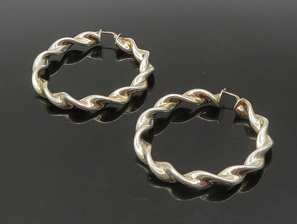 925 Sterling Silver  Vintage Shiny Round Twist Hoop Earrings  EG11484