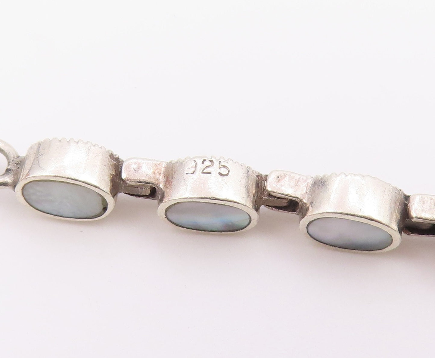 925 Sterling Silver  Mother Of Pearl & Marcasite Double Sided Bracelet  BT5099
