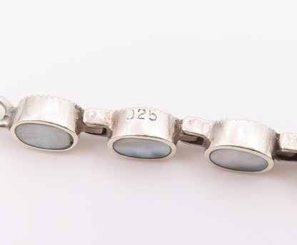 925 Sterling Silver  Mother Of Pearl & Marcasite Double Sided Bracelet  BT5099