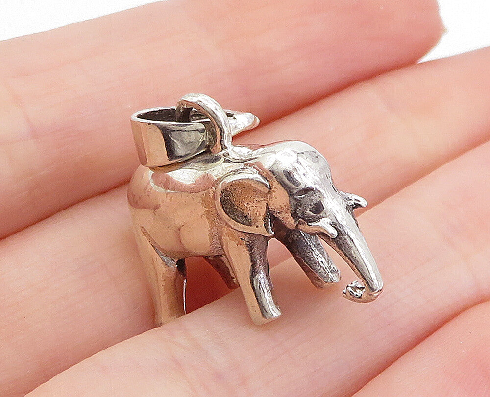 925 Sterling Silver  Vintage Shiny Hollow Elephant Motif Drop Pendant  PT5753