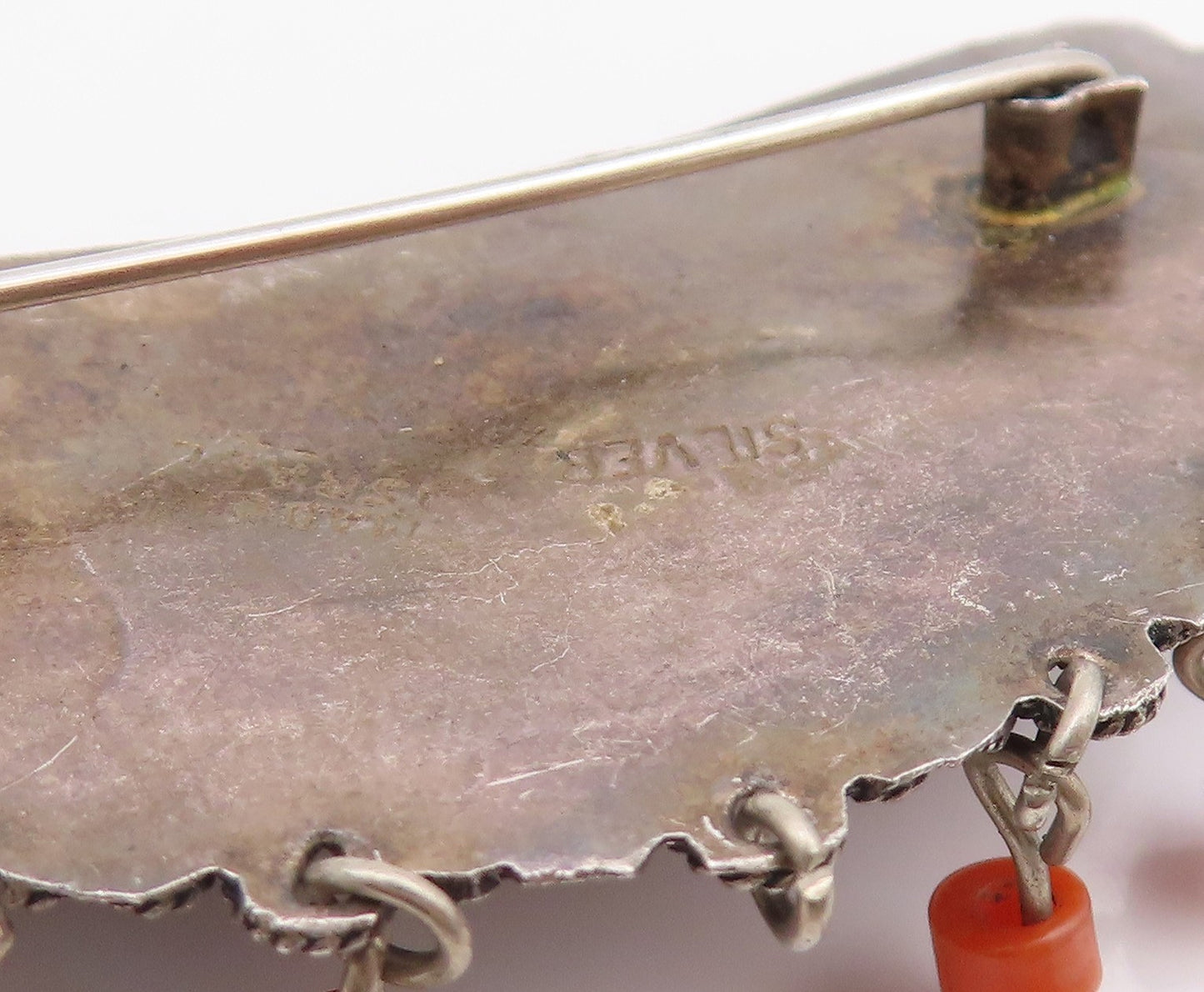 925 Sterling Silver Vintage Brooch ISRAEL Antique Turquoise & Carnelian  BP11653