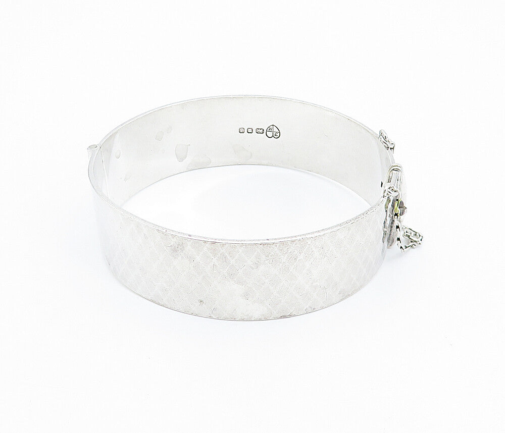 ENGLAND 925 Sterling Silver  Vintage Diamond Pattern Bangle Bracelet  BT3339