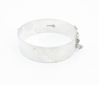 ENGLAND 925 Sterling Silver  Vintage Diamond Pattern Bangle Bracelet  BT3339