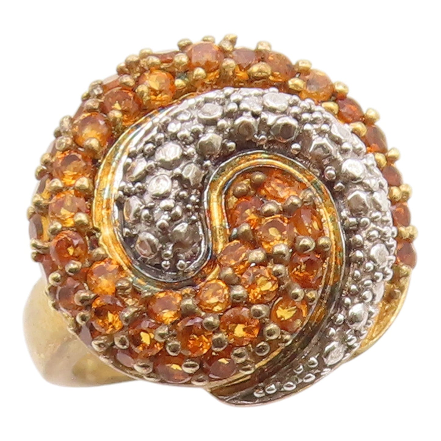 925 Sterling Silver Vintage Ring Gold Plated Citrine Spiral Band  Sz 7  RG36232