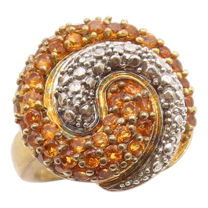 925 Sterling Silver Vintage Ring Gold Plated Citrine Spiral Band  Sz 7  RG36232