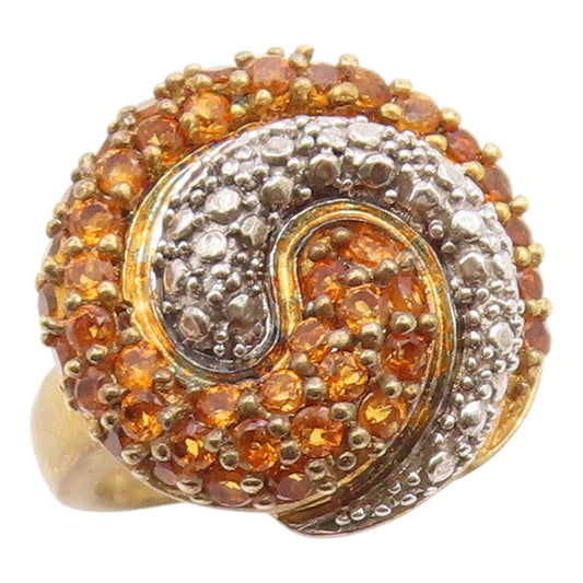 925 Sterling Silver Vintage Ring Gold Plated Citrine Spiral Band  Sz 7  RG36232