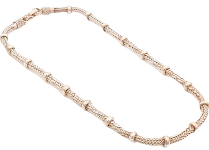 925 Sterling Silver Vintage Necklace BALI Carved Wheat Chain Beaded Rings NE4359