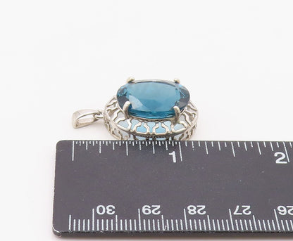 925 Sterling Silver Vintage Pendant Modernist Oval Cut Blue Topaz Charm  PT26336