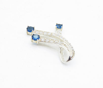 925 Sterling Silver  Cubic Zirconia & Blue Topaz Swirl Ribbon Pendant  PT3374