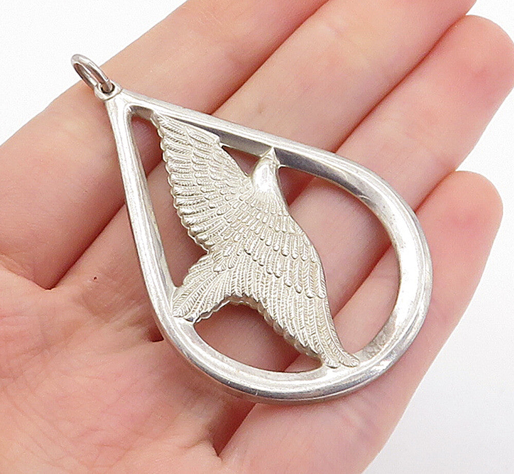 WALLACE 925 Sterling Silver  Vintage Peace On Earth Flying Bird Pendant PT4500