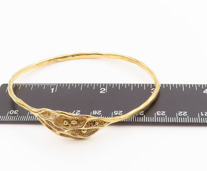 925 Sterling Silver Vintage Bracelet Gold Plated Abstract Leaf Bangle  BT11596
