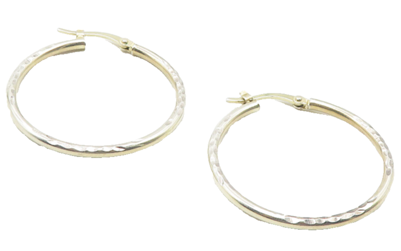 925 Sterling Silver  Vintage Shiny Diamond Cut Round Hoop Earrings  EG6199