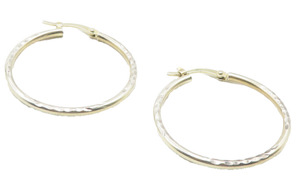 925 Sterling Silver  Vintage Shiny Diamond Cut Round Hoop Earrings  EG6199