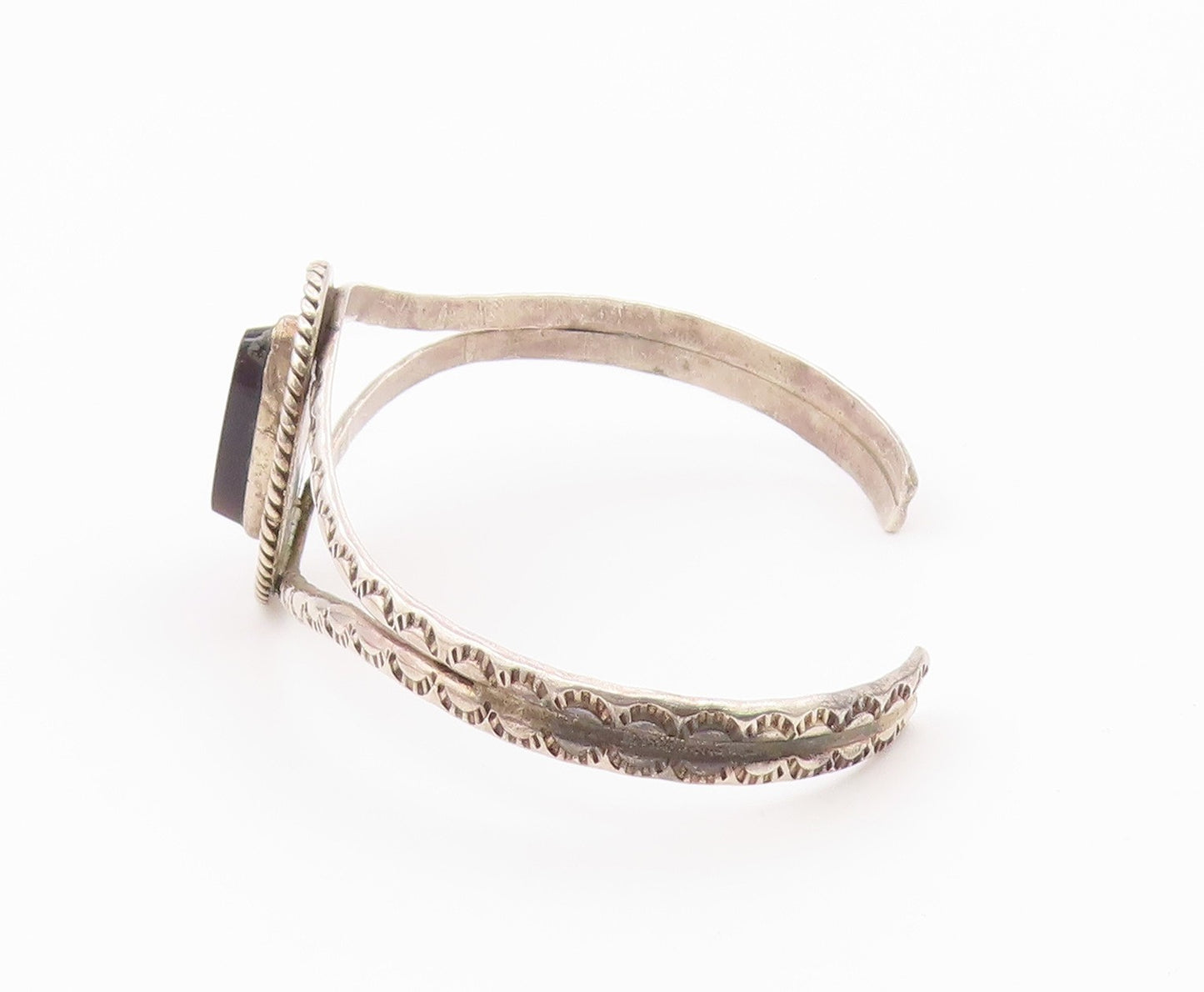 RB NAVAJO 925 Sterling Silver  Vintage Black Onyx Split Cuff Bracelet  BT8145