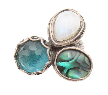 925 Sterling Silver Vintage Ring OR PAZ ISRAEL Moonstone Abalone Sz 7.5  RG31517