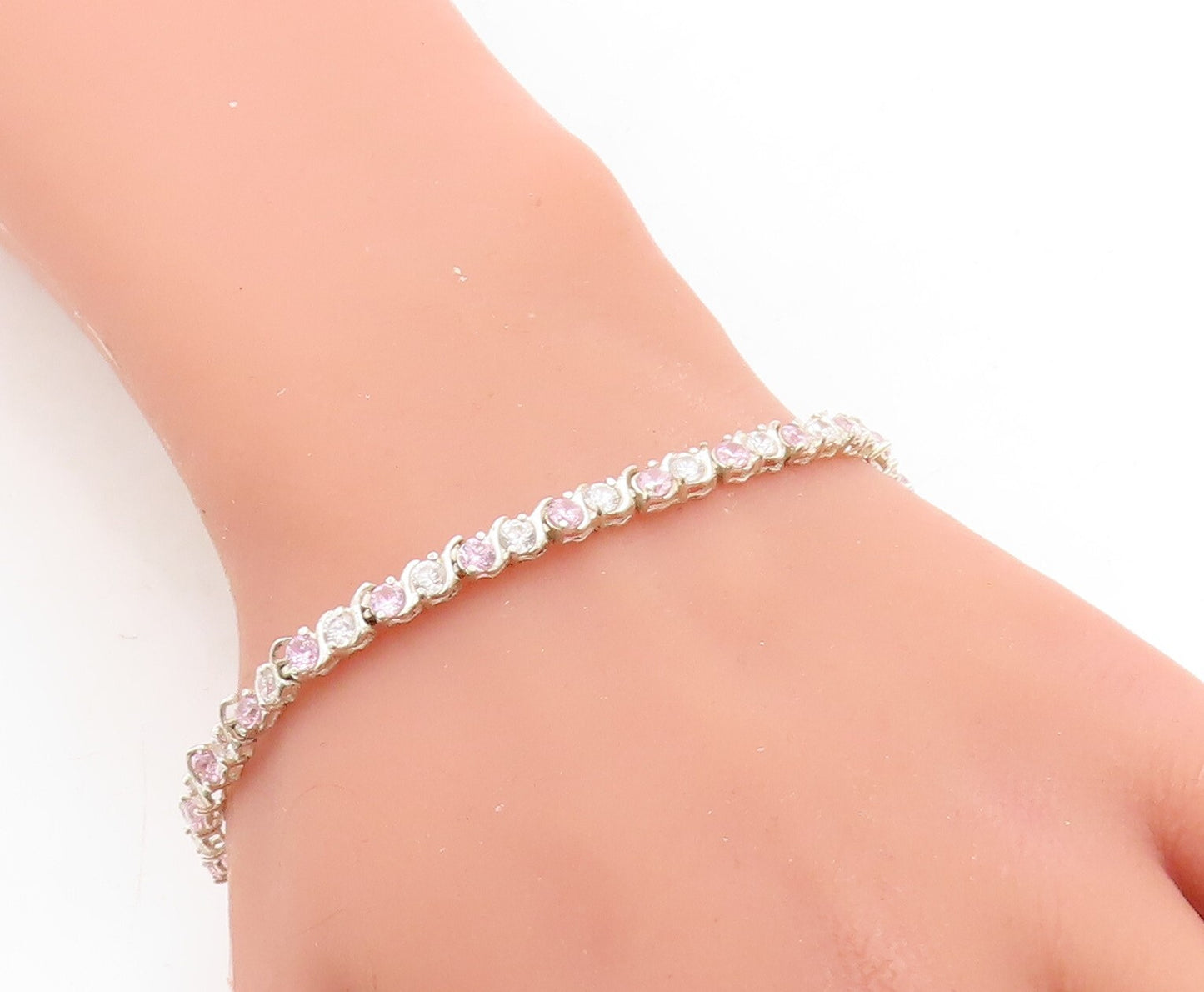 ROSS SIMON 925 Silver  Pink & White Cubic Zirconia Chain Bracelet  BT1561