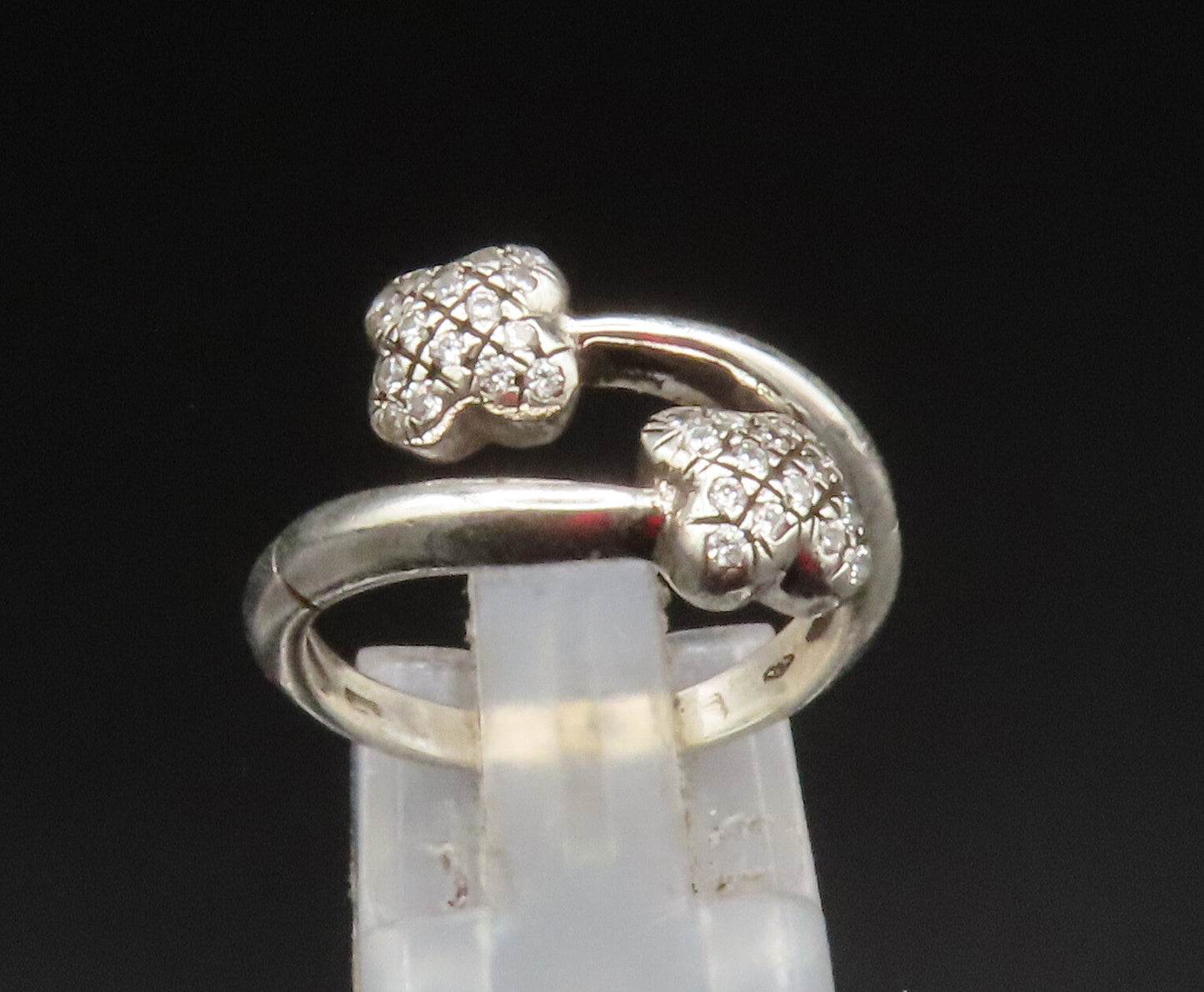 925 Sterling Silver  Vintage Double Topaz Butterfly Bypass Ring Sz 7  RG25227