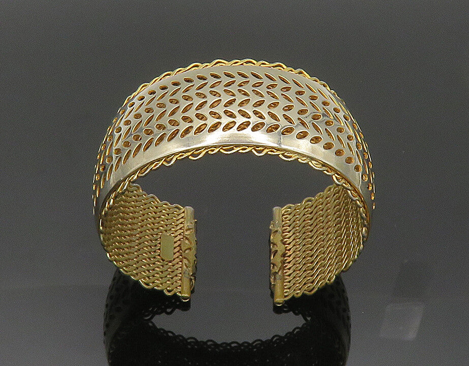 VOLUPTE 925 terling Silver  Vintage Shiny Floral Leaf Vine Cuff Bracelet  BT8069