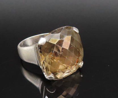 DESIGNER 925 Silver  Vintage Cushion Cut Smoky Quartz Ring Sz 8  RG26016