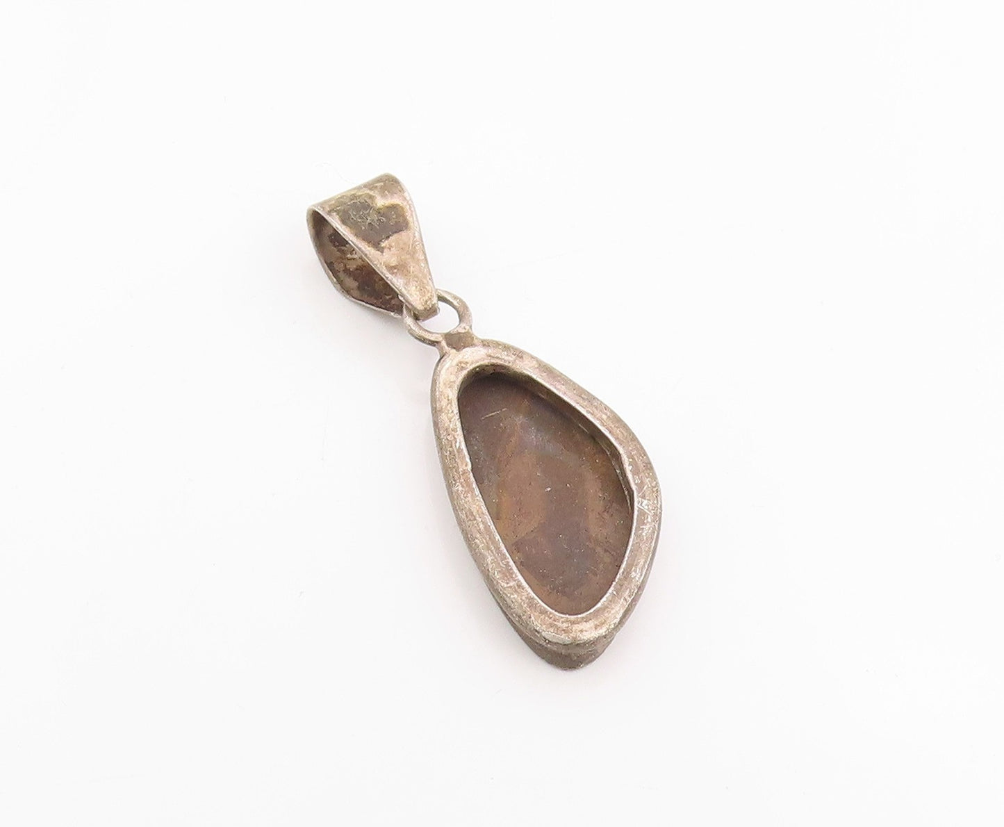 925 Sterling Silver Vintage Pendant Blue Opal Modernist Teardrop Charm  PT26094