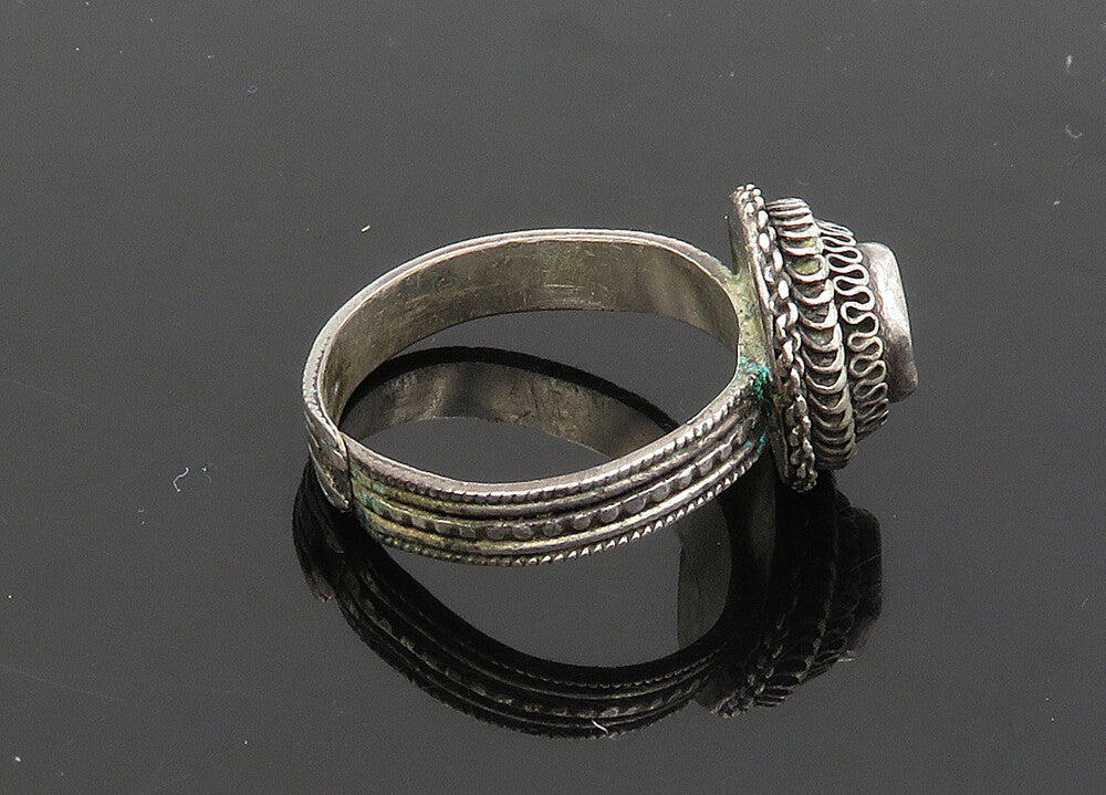 925 Sterling Silver  Vintage Blue Topaz Swirl Dome Band Ring Sz 10  RG21652