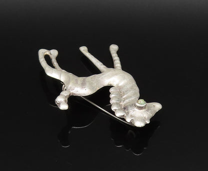 MEXICO 925 Silver  Vintage Antique Green Turquoise Eye Pony Brooch Pin  BP9751