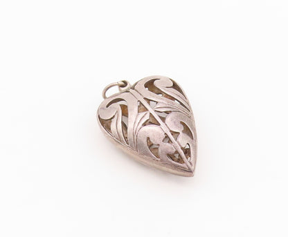925 Sterling Silver Vintage Pendant Antique Swirls Cutout Puffed Heart  PT24331