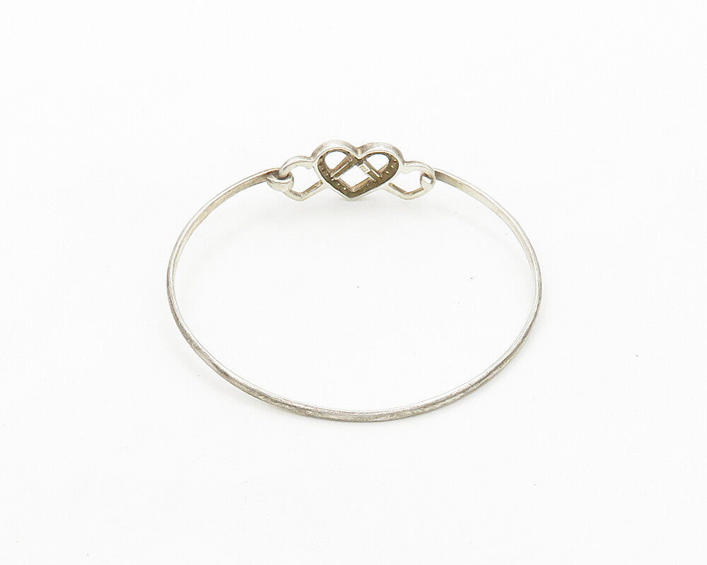 925 Sterling Silver  Vintage Topaz Pretzel Love Heart Bangle Bracelet  BT7700