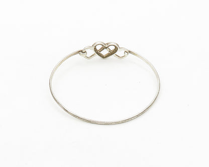 925 Sterling Silver  Vintage Topaz Pretzel Love Heart Bangle Bracelet  BT7700