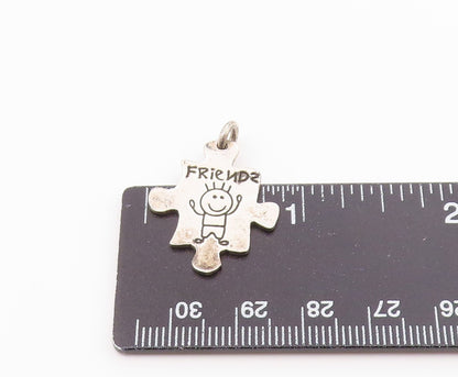 925 Sterling Silver Vintage Etched Stick Figure Friends Puzzle Pendant PT20142