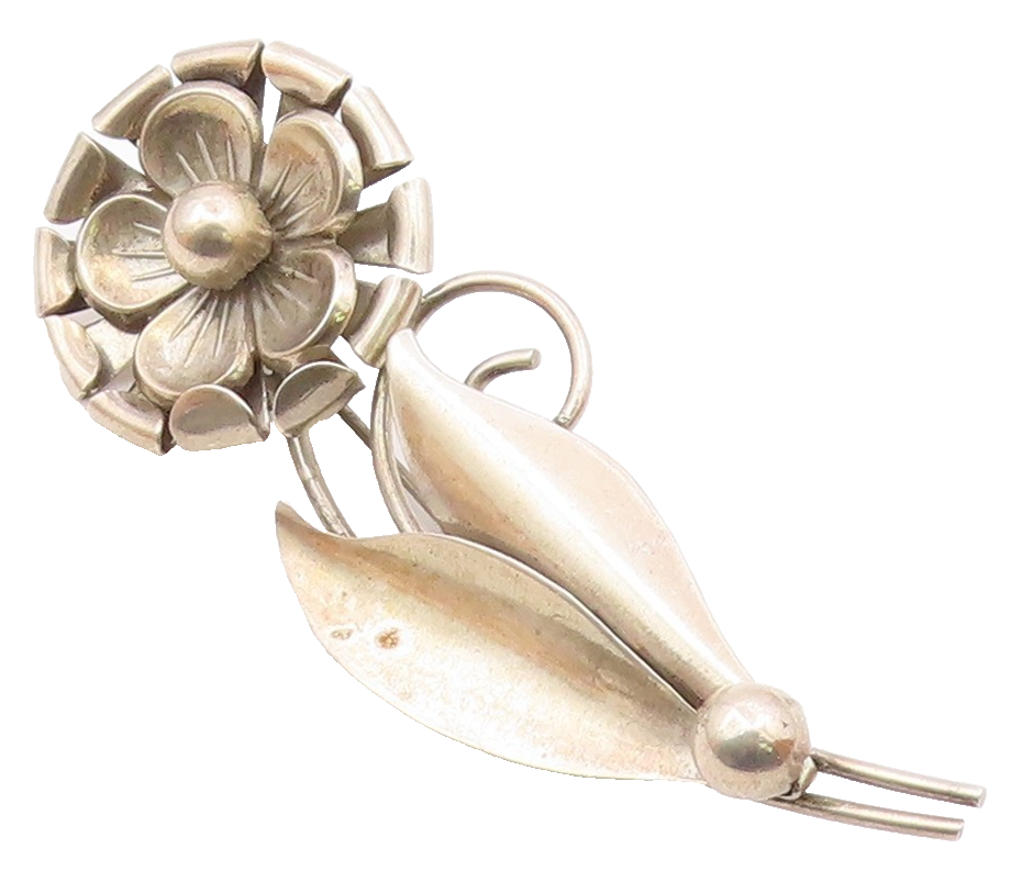 925 Sterling Silver  Vintage Shiny Single Flower Motif Brooch Pin  BP8049