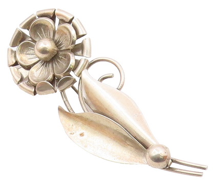 925 Sterling Silver  Vintage Shiny Single Flower Motif Brooch Pin  BP8049