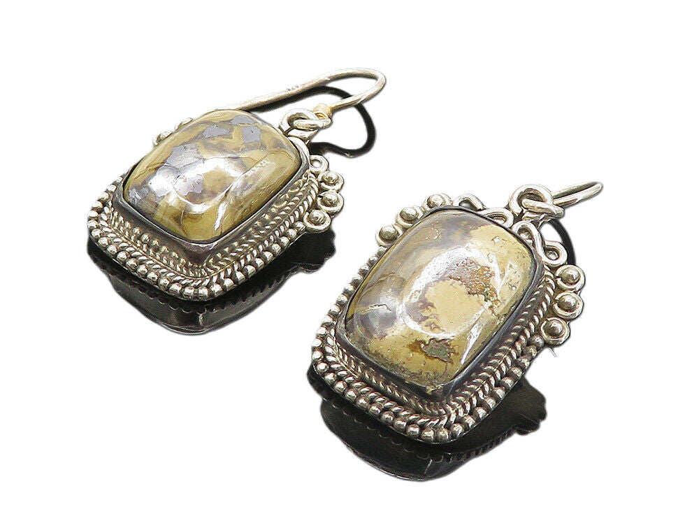 925 Sterling Silver  Vintage Jasper With Hematite Twist Dangle Earrings EG3651