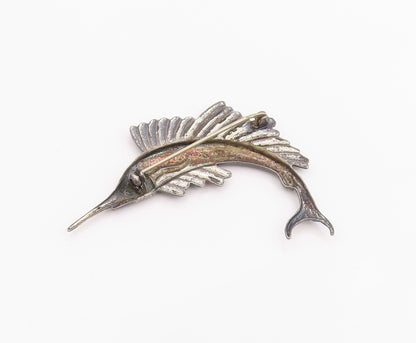 925 Sterling Silver Vintage Brooch Pin Carved Nautical Swordfish Figure  BP12457