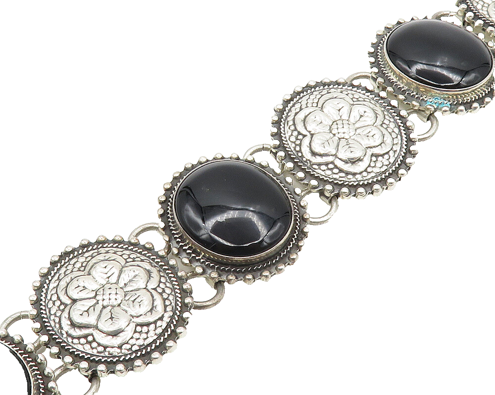 DESIGNER 925 Sterling Silver Vintage Cabochon Black Onyx Bracelet  BT7031